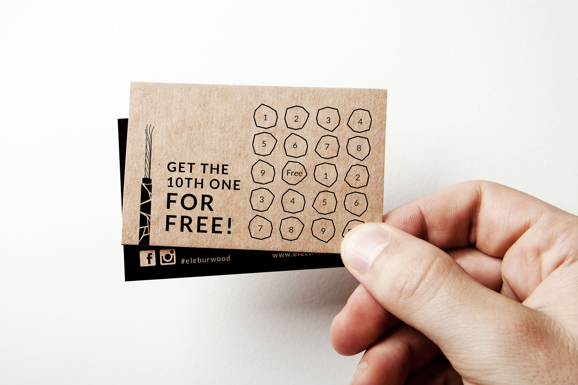 Fingers holding Electrification Cafe loyalty cards