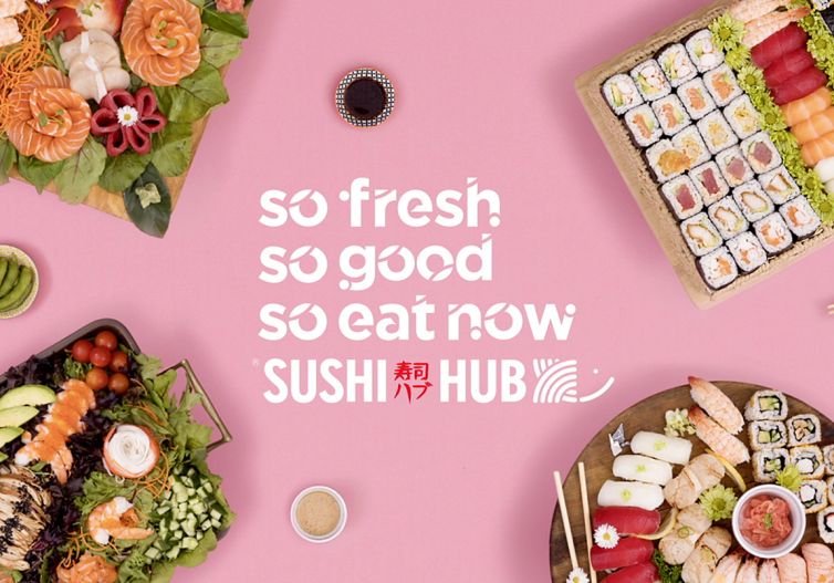 Sushi Hub Animation on Pink background